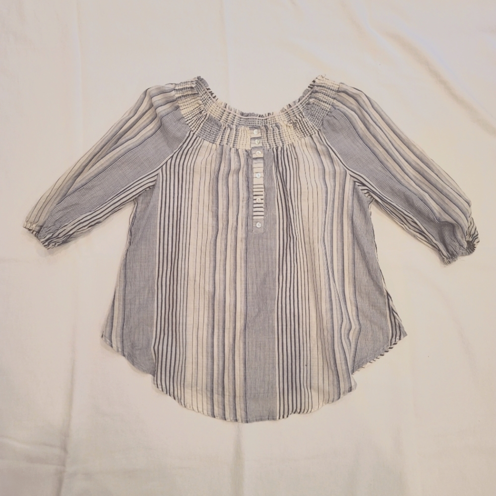 Bohemian Cotton Blouse with Abolone Detail Buttons